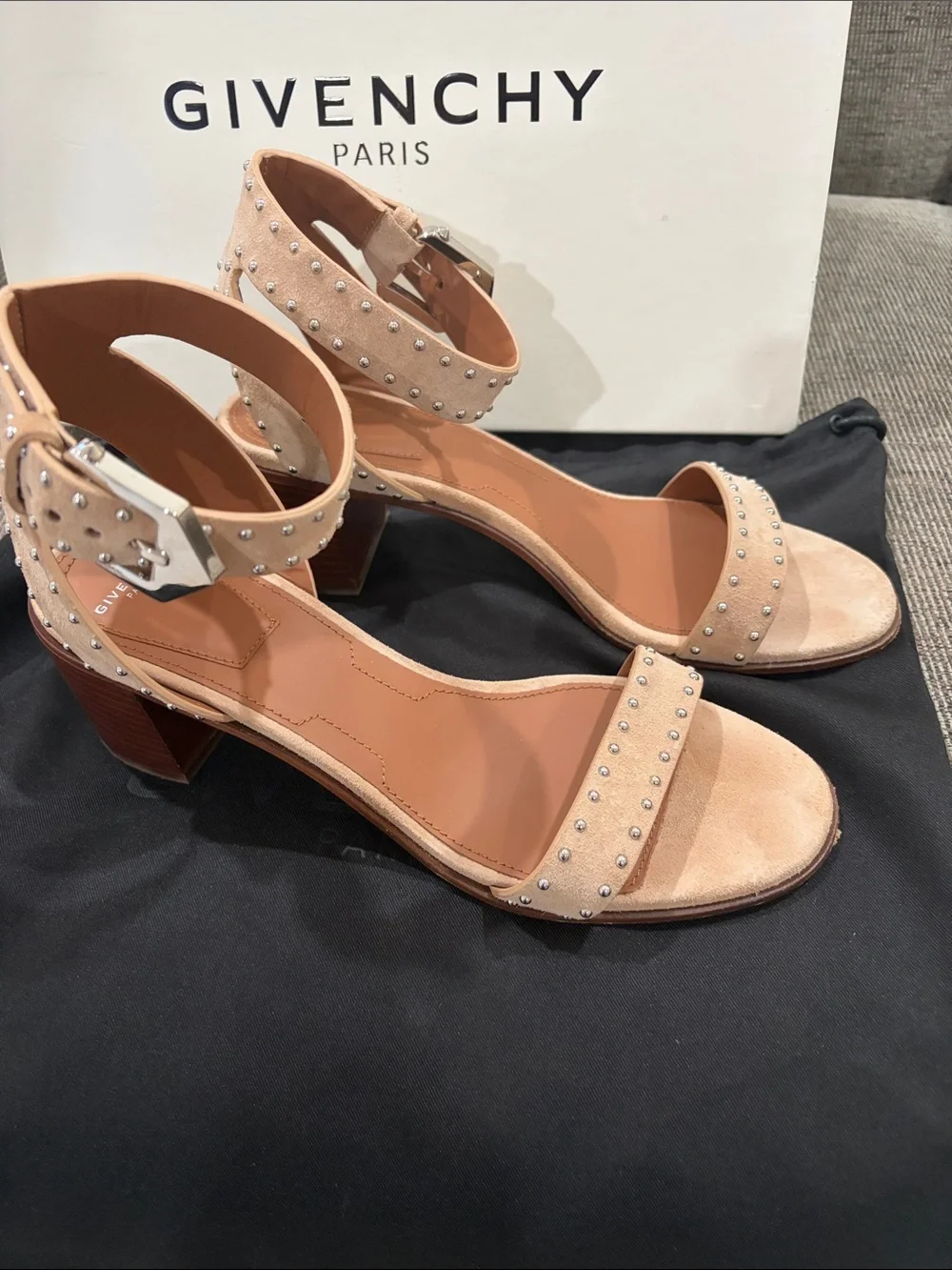 Givenchy Nude Pink Studded Block-Heel Sandals